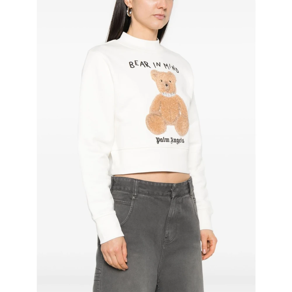Palm Angels Witte Berenmotief Ronde Hals Sweater White Dames