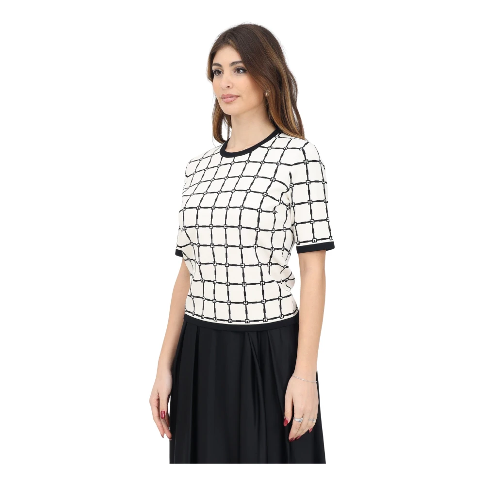 Elisabetta Franchi Geometrisch Ruitpatroon Witte Top White Dames