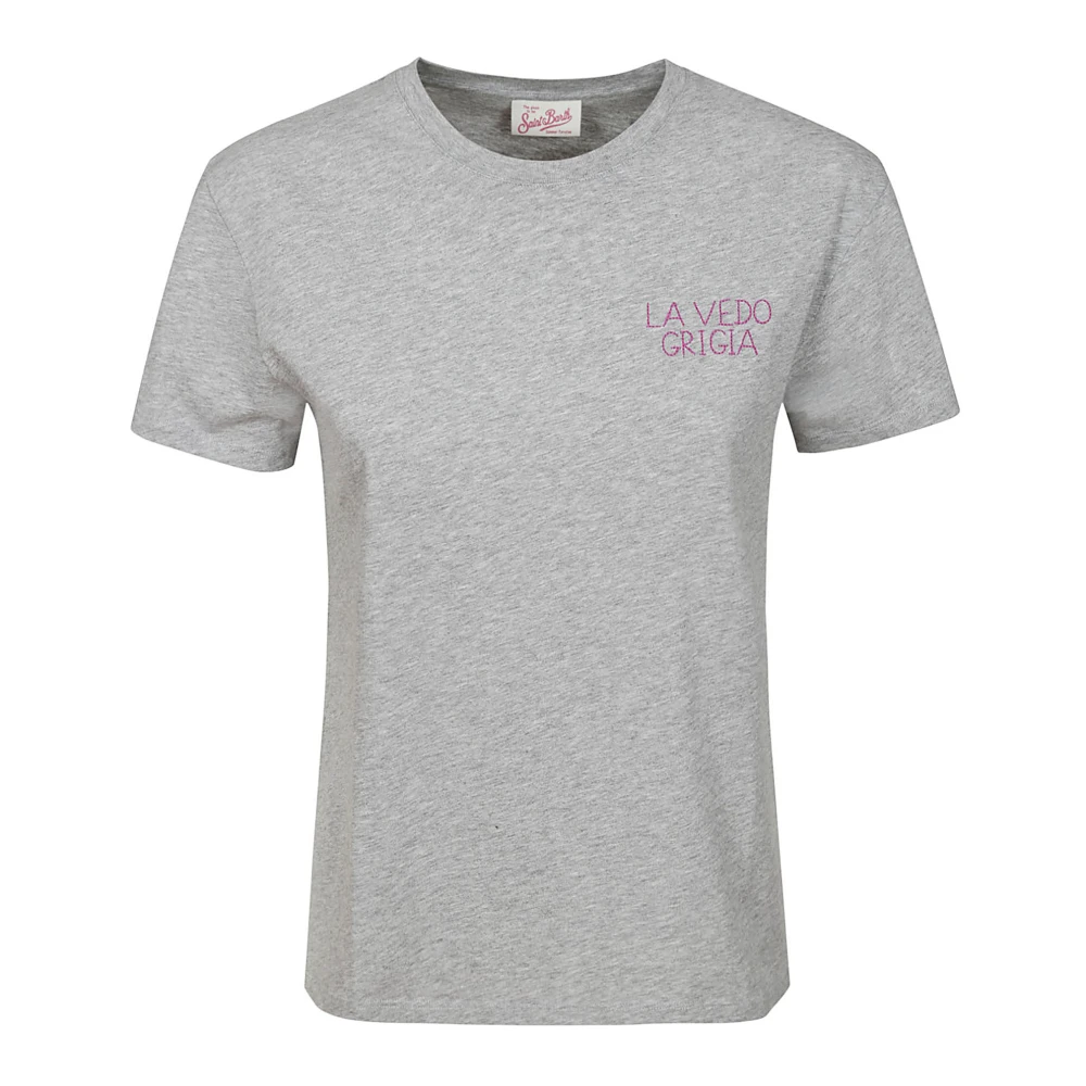 MC2 Saint Barth Grijze Katoenen T-shirt met Borstprint Gray Dames