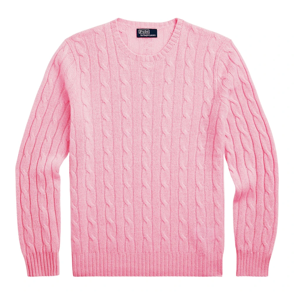 Ralph Lauren Men's Pink The Iconic Cable-Knit Cashmere Jumper - Round-Neck Knitwear - Xs - Knitwear