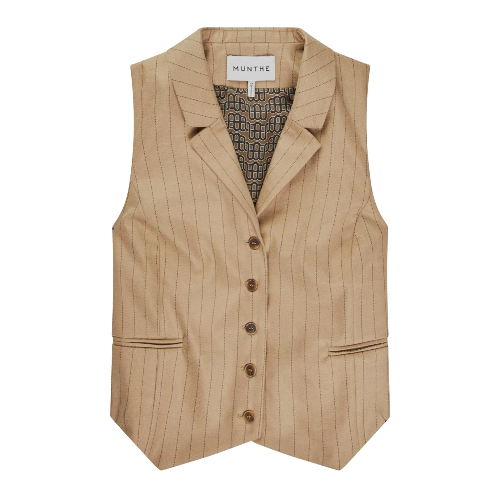 Munthe Pinstripe Vest met Kraag en Zakken Brown Dames