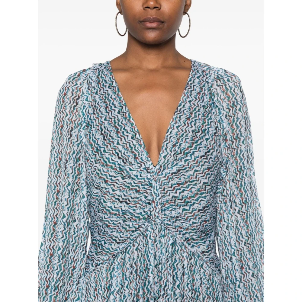 IRO Grafische Print V-Hals Jurk Blue Dames