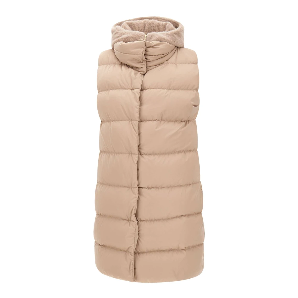 Herno Faux Fur Hooded Vest Sand Beige Dames