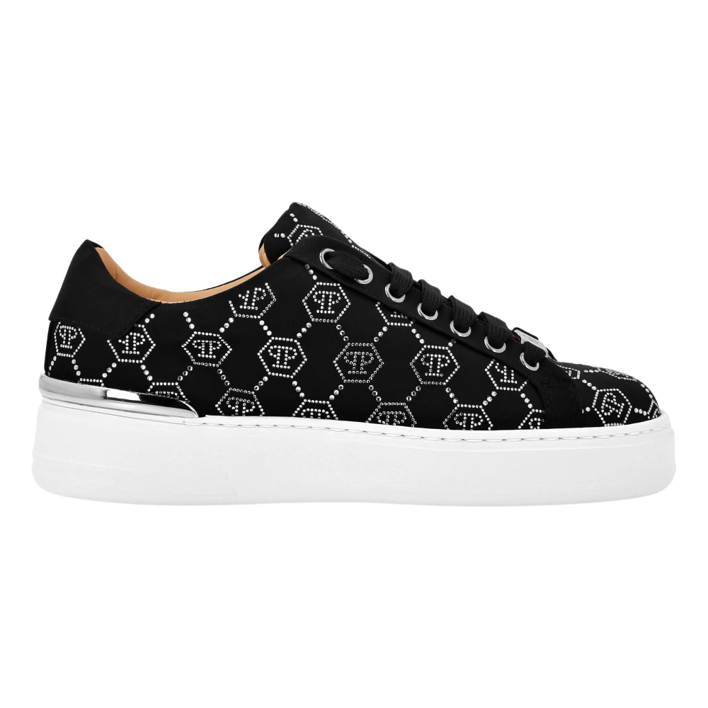 Philipp Plein Satin Lo-Top Sneakers Strass Monogram Dames Schoenen Zwart