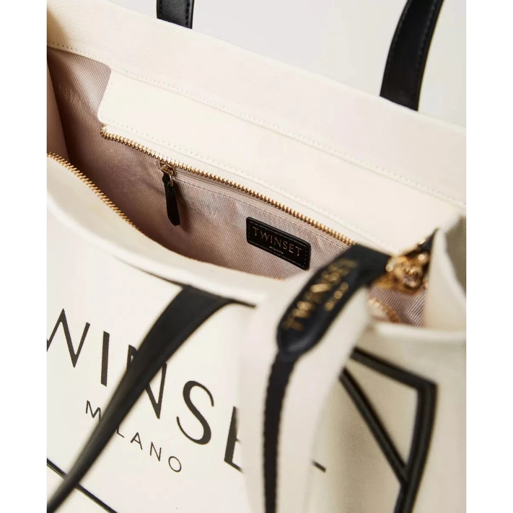 Twinset Canvas Shopper Tas met Logo Beige Dames