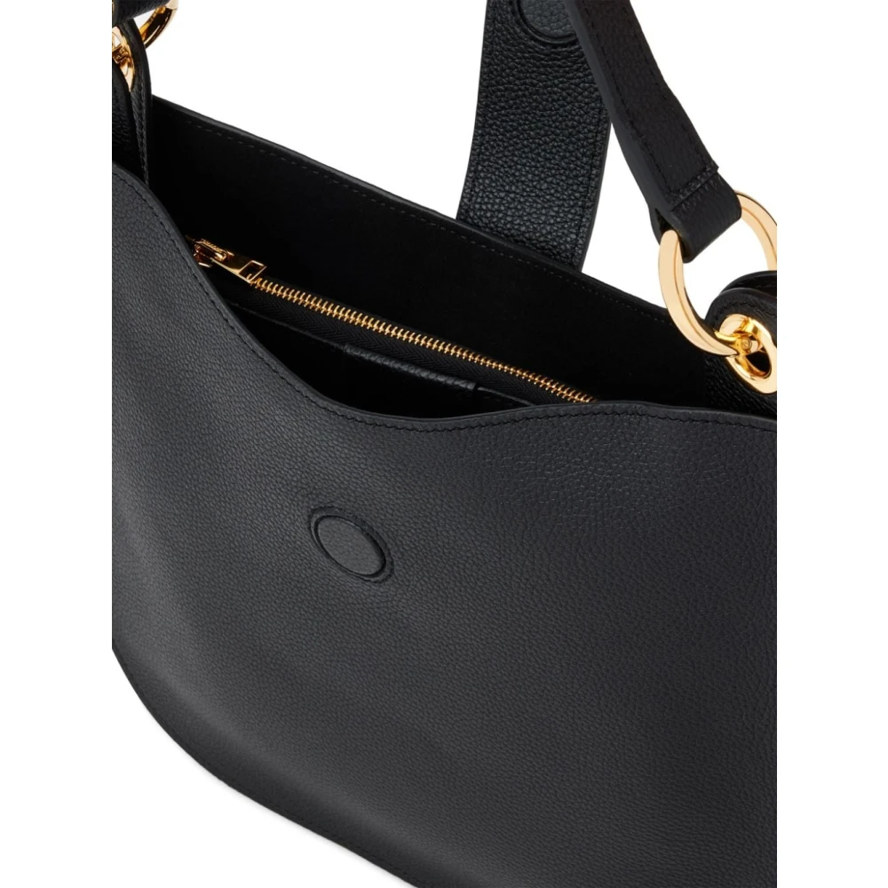 Tom Ford Zwarte Gehamerde Leren Schoudertas met Gouden Hardware Black Dames