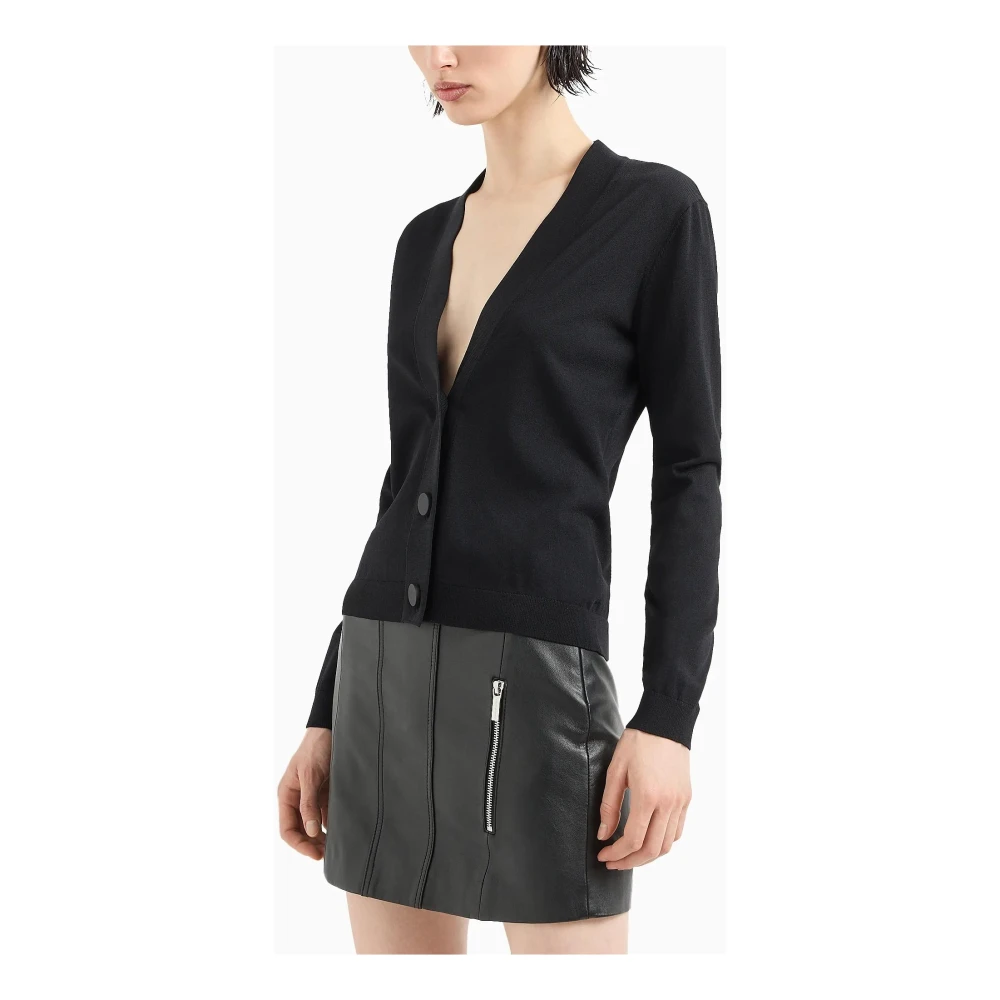 Armani Exchange Zwarte trui met lange mouwen en knoopsluiting Black Dames