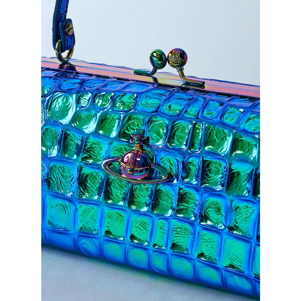 Vivienne Westwood Krokodilreliëf Poppenframe Handtas Blue Dames