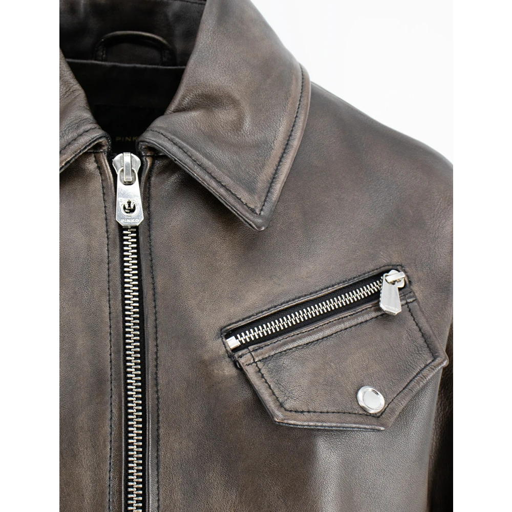 pinko Vintage Leren Jas met Sportieve Touch Brown Dames