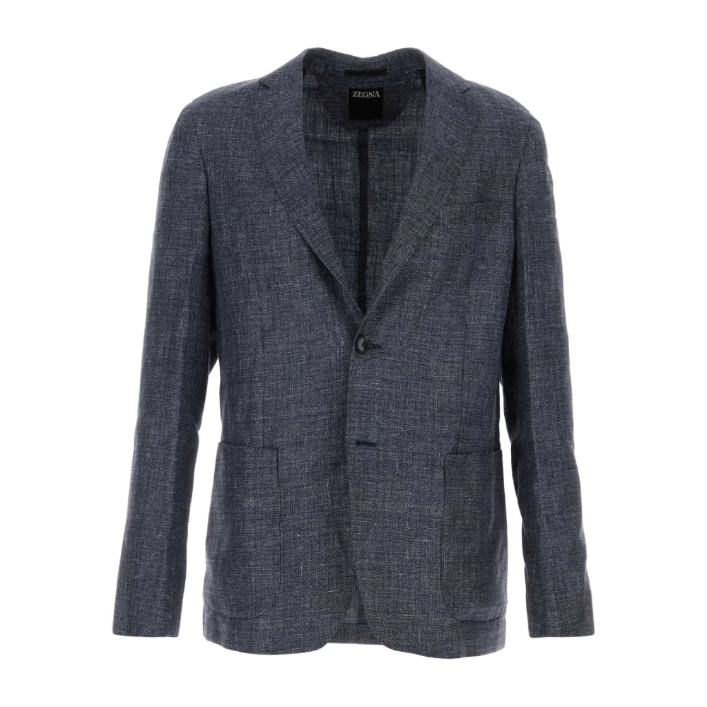 Z Zegna Blauwe linnen blend blazer Blue Heren