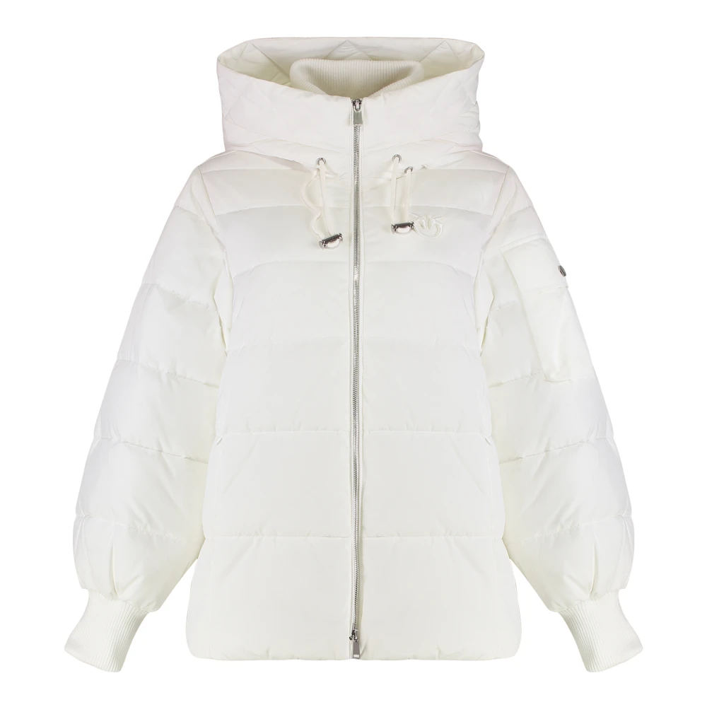 Pinko Women's White Winter Jackets, M, Crusca Hooded Short Down Jacket