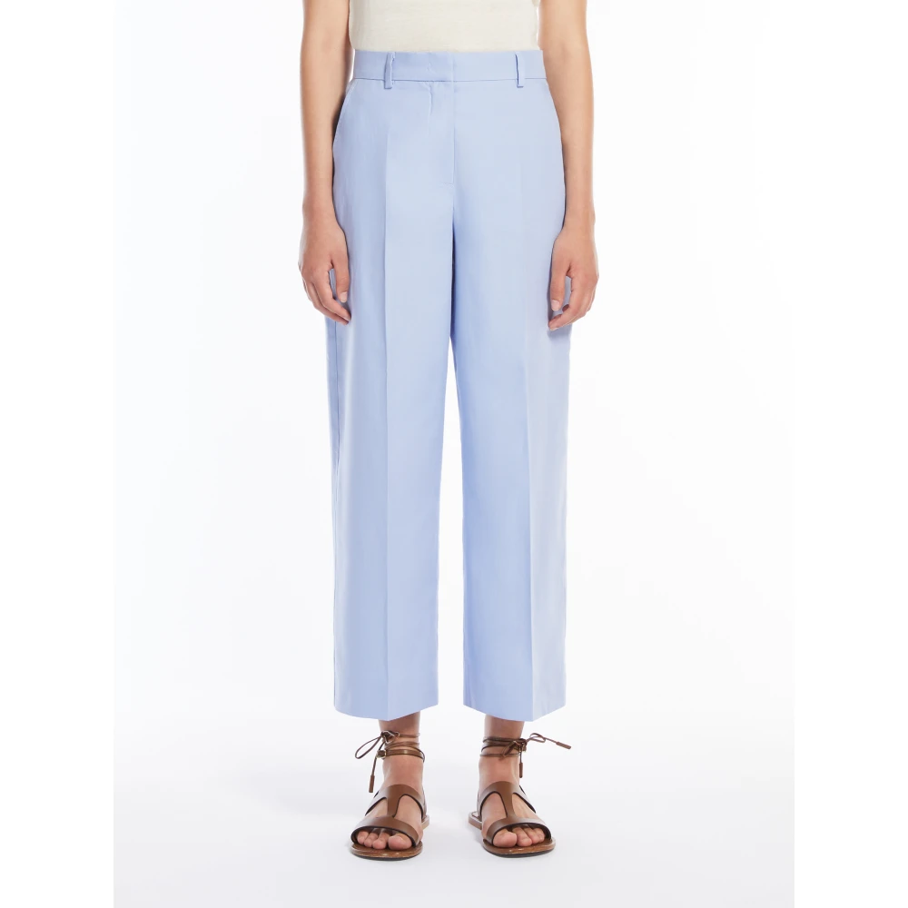 Max Mara Weekend Katoenen en linnen broek Blue Dames