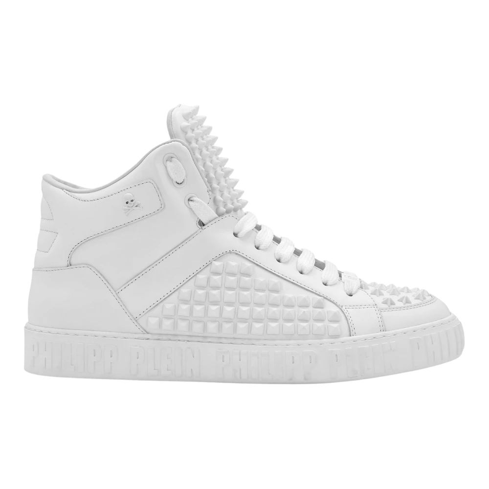 Philipp Plein Nappa Leather Mid-Top Sneakers Studs unisex Schoenen Wit
