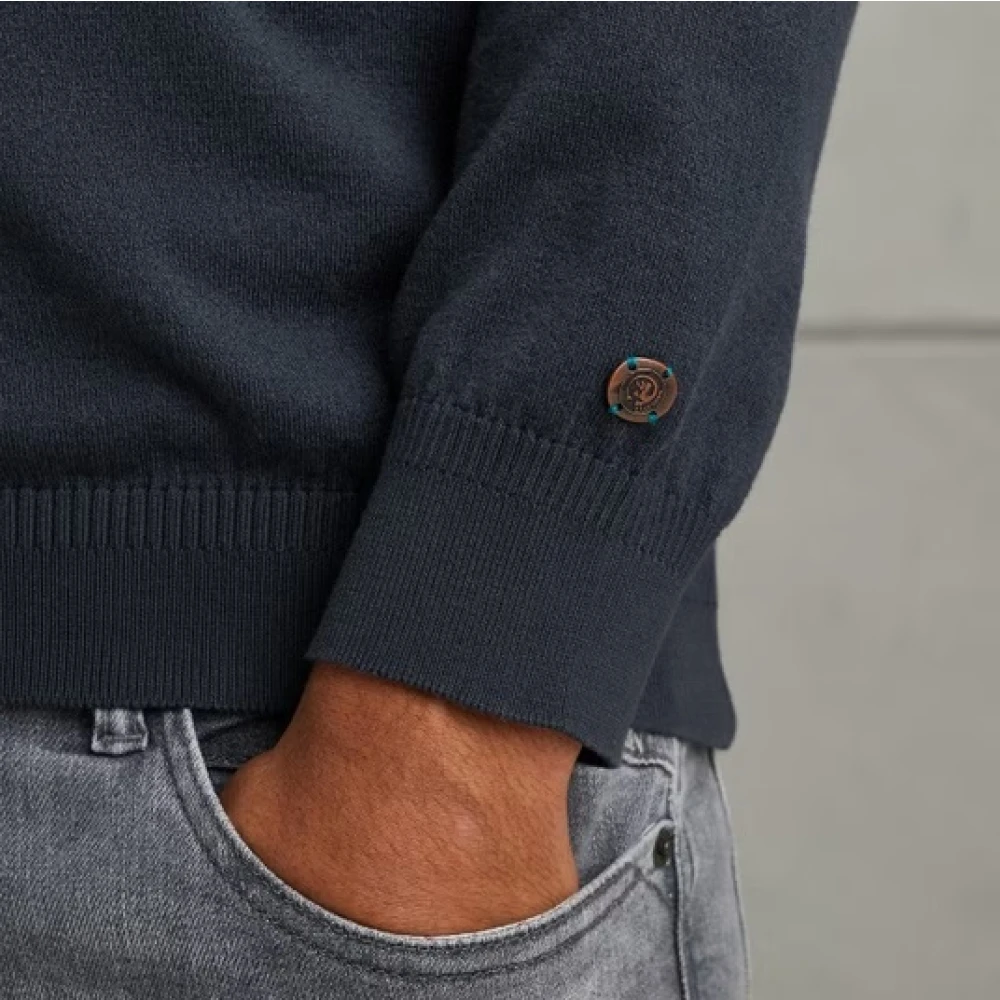 Cast Iron Essentiële Katoen Stretch Crewneck Sweater Blue Heren