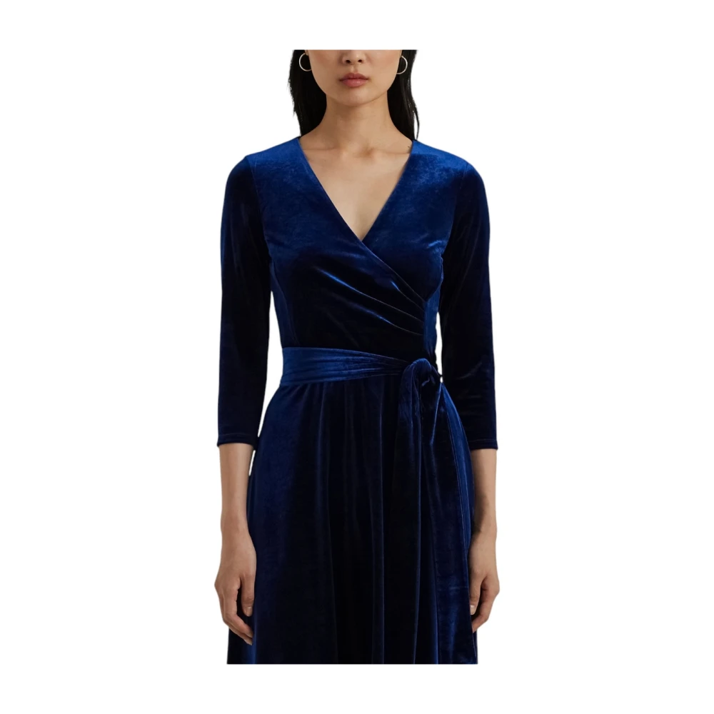 Ralph Lauren A-lijn Velvet Midi Jurk Blue Dames