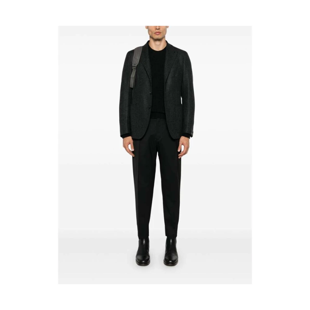Briglia Zwarte Wollen Blend Getailleerde Broek Black Heren