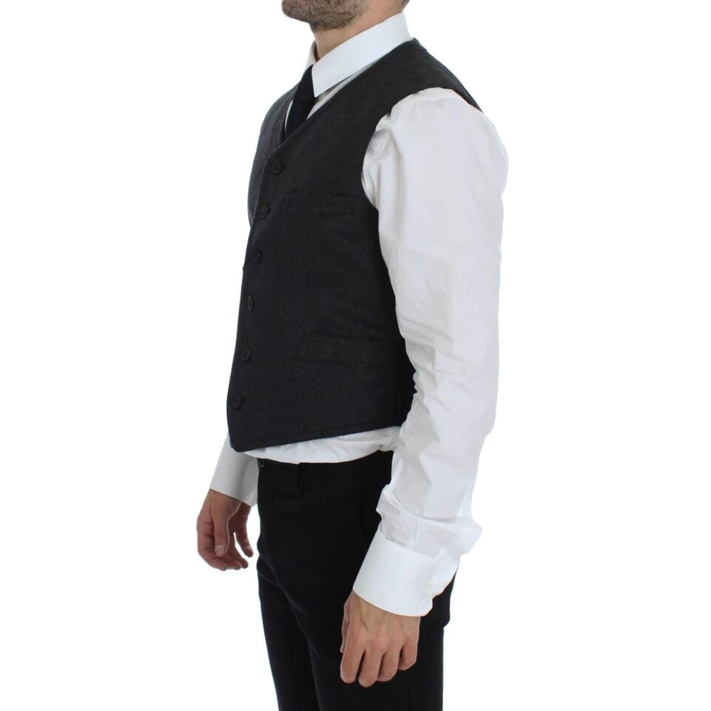 Dolce & Gabbana Elegante Grijze Wollen Blend Jurk Vest Gray Heren