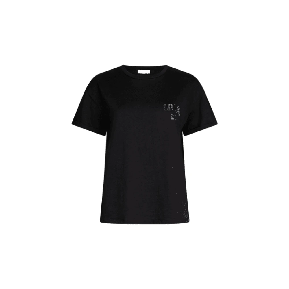 Liu Jo Bomull Jersey T-shirt med Strass Logo Black, Dam