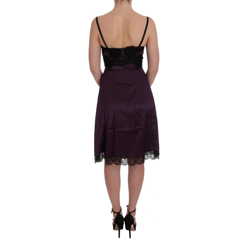 Dolce & Gabbana Elegante Paarse Zijden Kant Shift Jurk Purple Dames