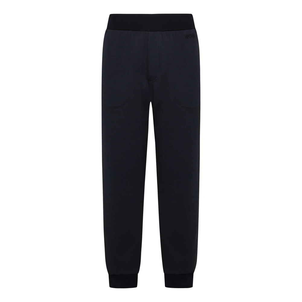 Ermenegildo Zegna Blauwe Geribbelde Taille Broek Regular Fit Blue Heren