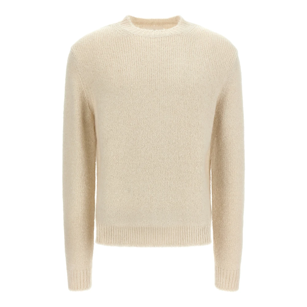 Jil Sander Men's White Round-Neck Knitwear, Xl, Midweight Wool Blend Crew-Neck Jumper