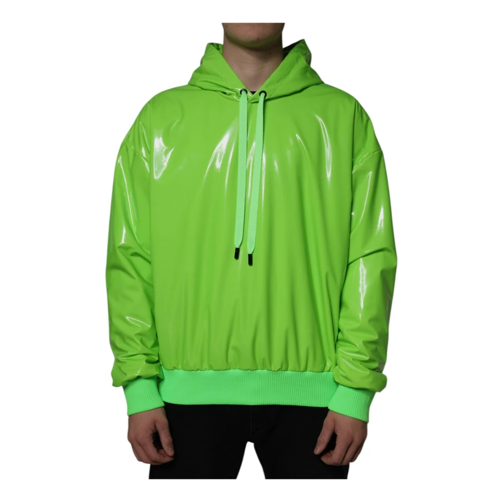Dolce & Gabbana Men's Green Hoodies,, Neon Logo Hooded Jumper Large