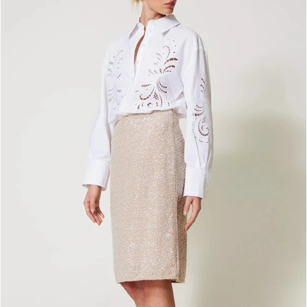 Twinset Paillet en parel lange rok Beige Dames