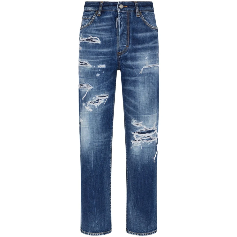 Dsquared2 Blauwe Ripped Jeans met Logo Patch Blue Dames