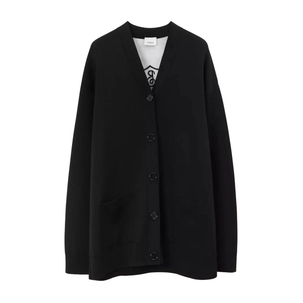 Burberry Men's Black Cardigans,, Oversized Jacquard Cardigan With Emblem Small