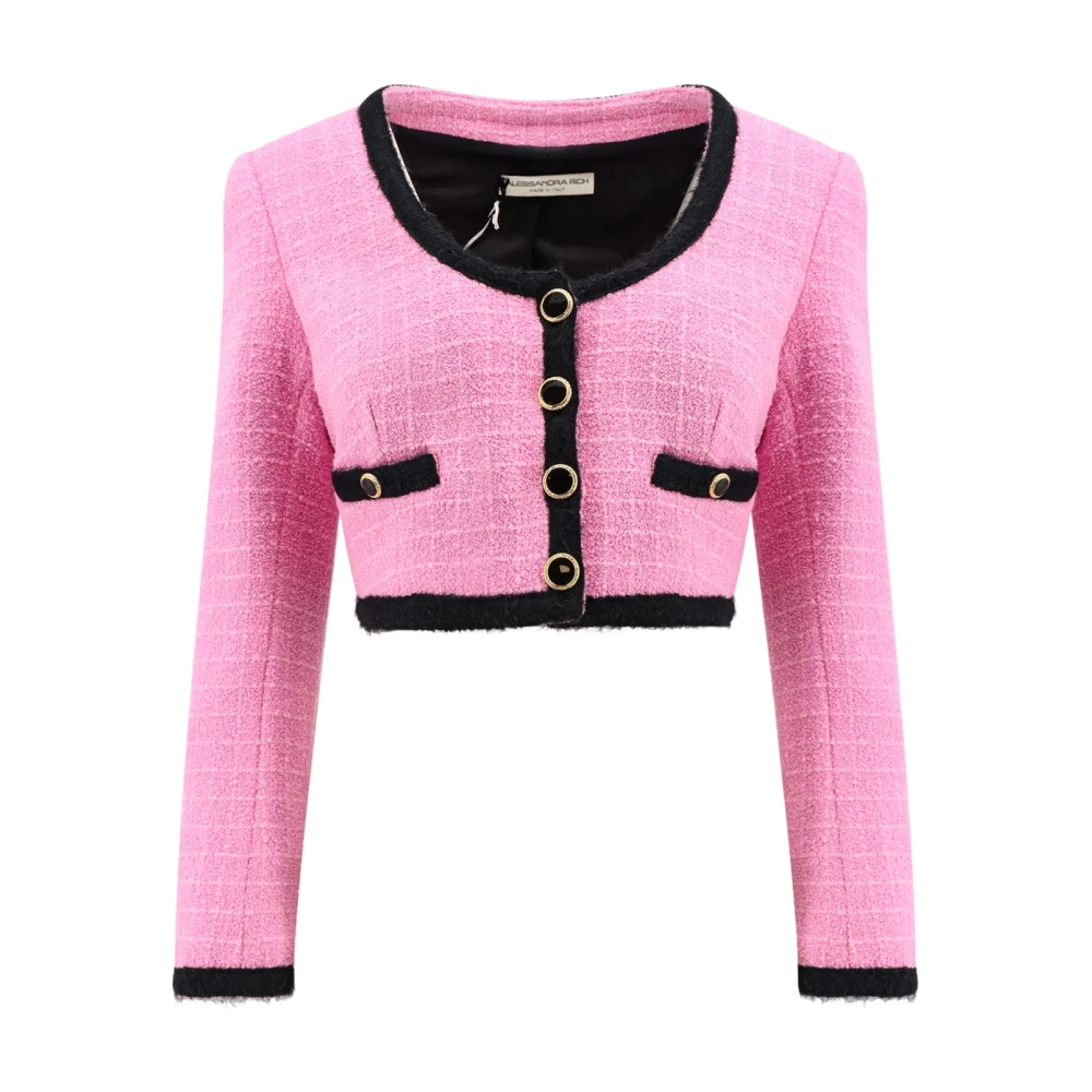 Alessandra Rich Geruite Tweed Bouclé Wol Blazer Pink Dames