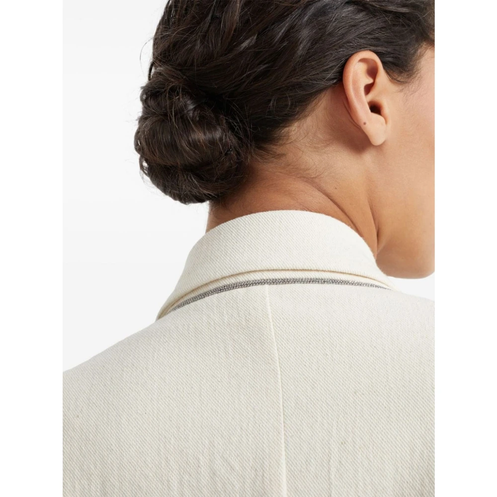 BRUNELLO CUCINELLI Dubbelbreasted katoen en wol blazer Beige Dames