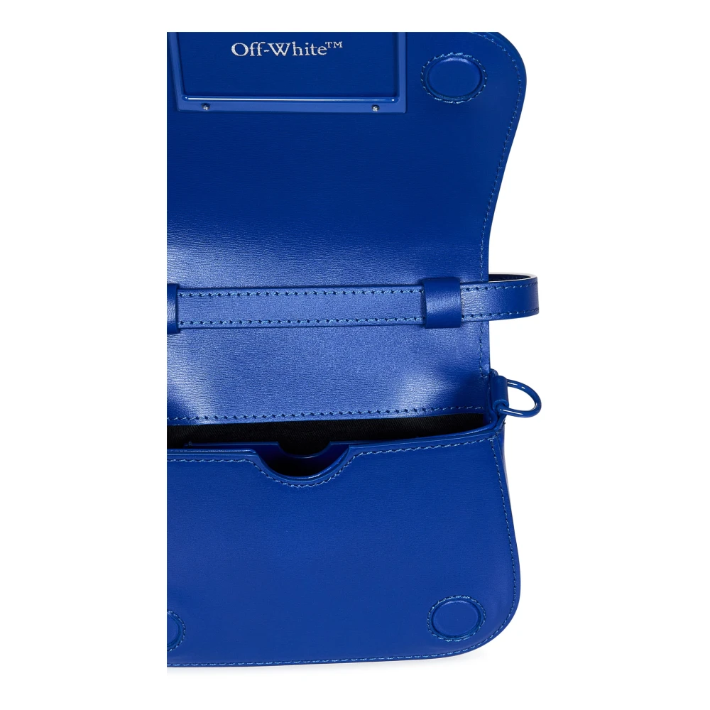 Off White Blauwe Leren Schoudertas met Overslag Blue Dames