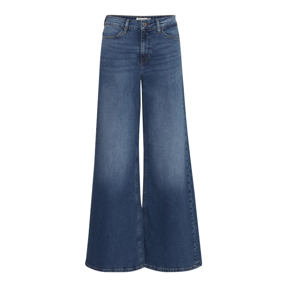 Ichi Women's Blue Wide Jeans,, Green Cotton Blend Jeans With Pockets W26 L34