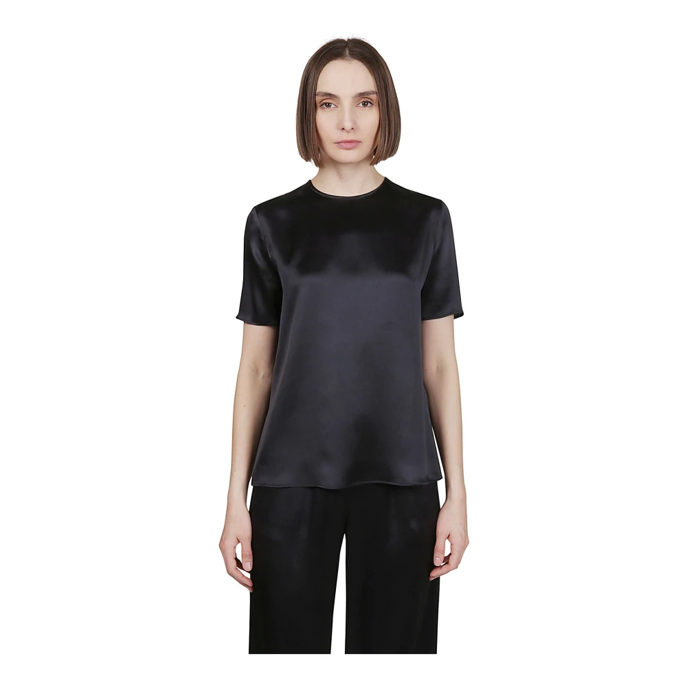 Eleventy Zijden Ronde Hals T-shirt Blue Dames