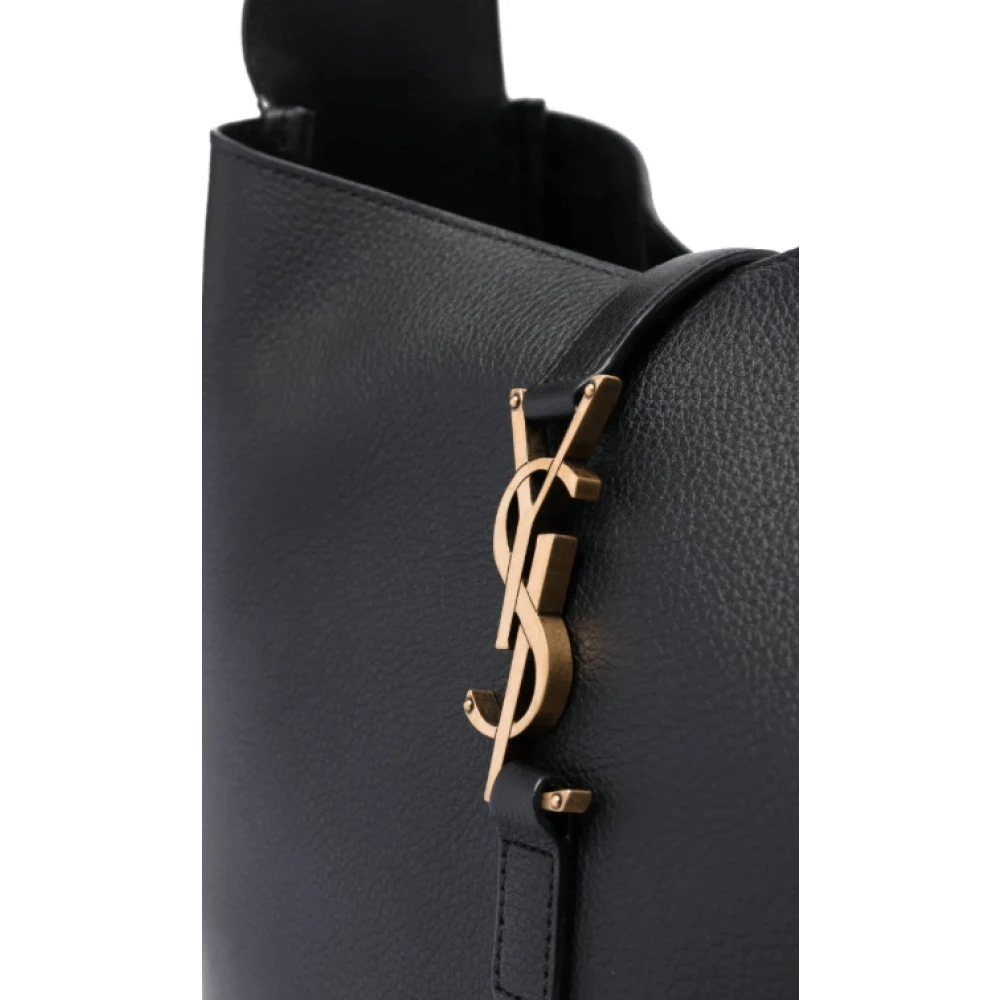 Saint Laurent Zwarte leren schoudertas met goudkleurig logo Black Dames