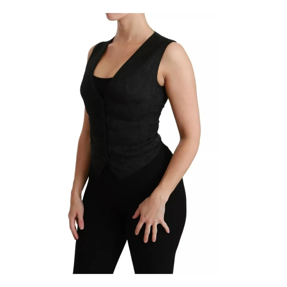 Dolce & Gabbana Zwart Kant Taillejas Slanke Vest Top Black Dames