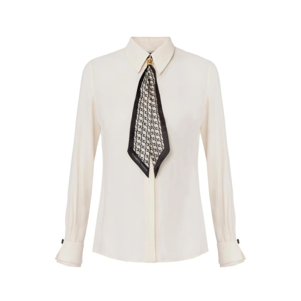 Elisabetta Franchi Women's Beige Blouse In Georgette Fabric With Foulard Scarf Neck