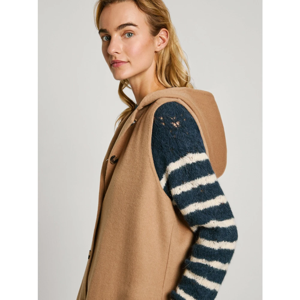 Pepe Jeans Bruine Wollen Mouwloze Hoodie Jas Brown Dames