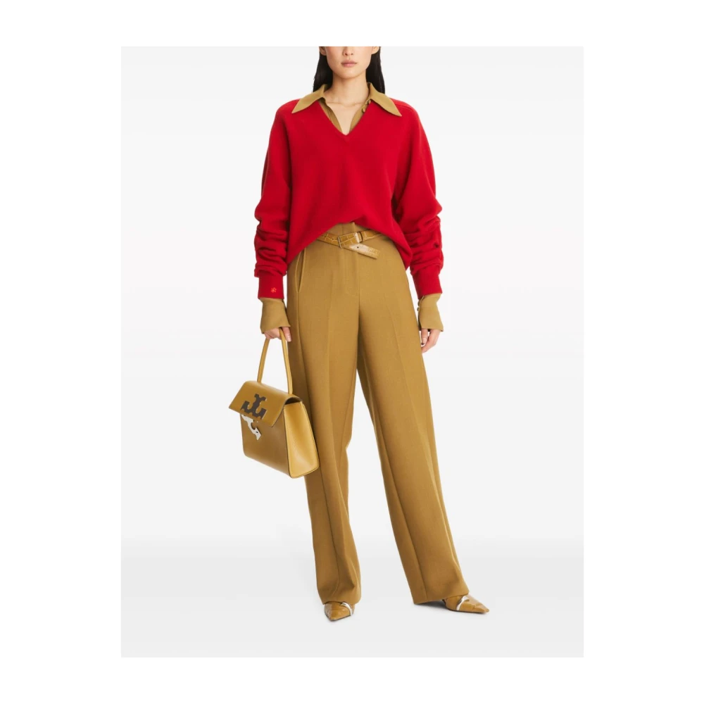 TORY BURCH Rode V-Hals Wolmix Trui Red Dames