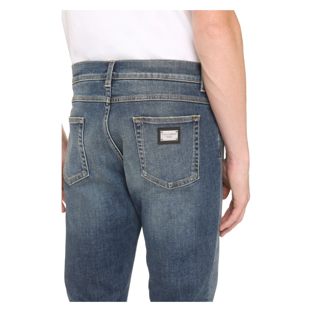Dolce & Gabbana Slim Fit Jeans met Metalen Knopen Blue Heren