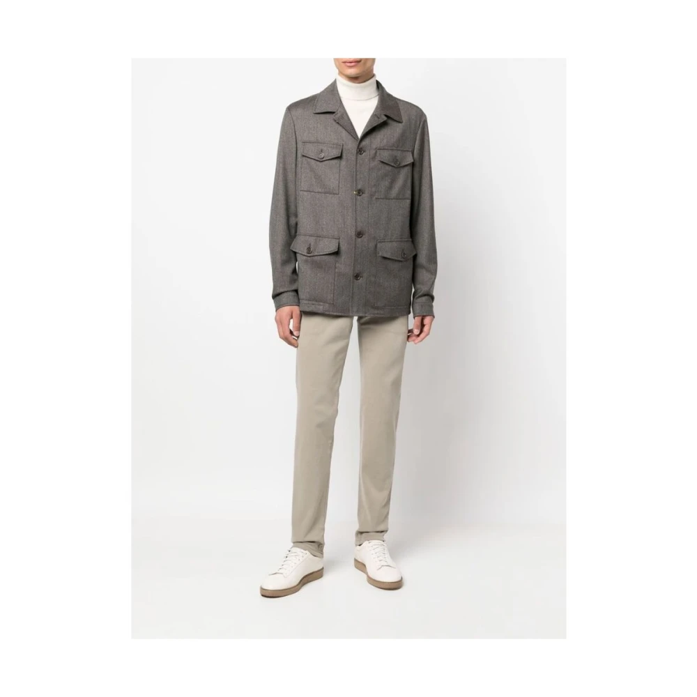 Canali Beige Katoenmix Slim Fit Broek Beige Heren