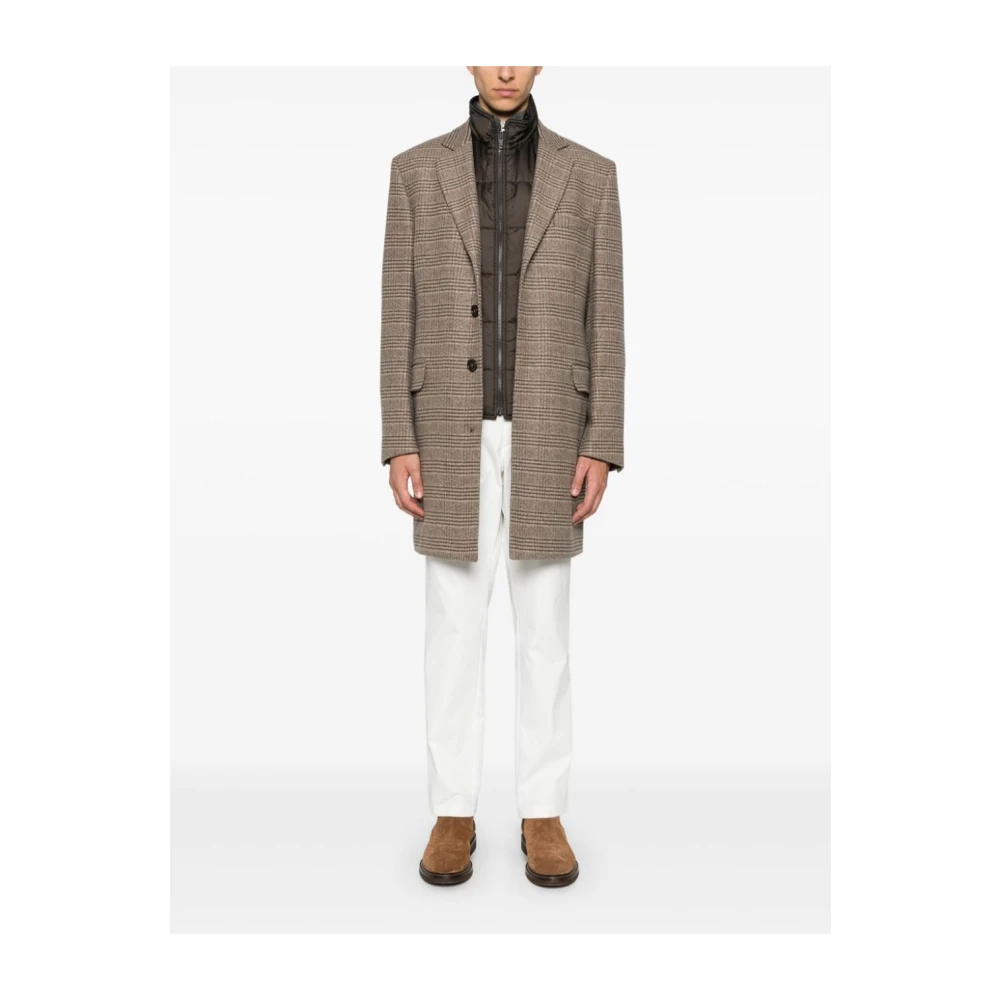 Fay Beige Tartan Wollen Jas met Afneembaar Gilet Beige Heren