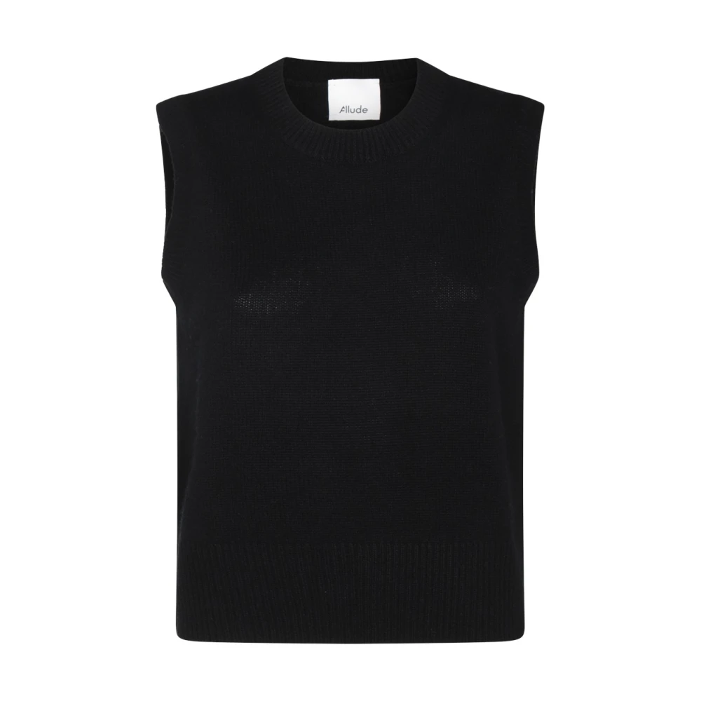 Allude Zwarte Wollen Gebreide Trui Vest Black Dames