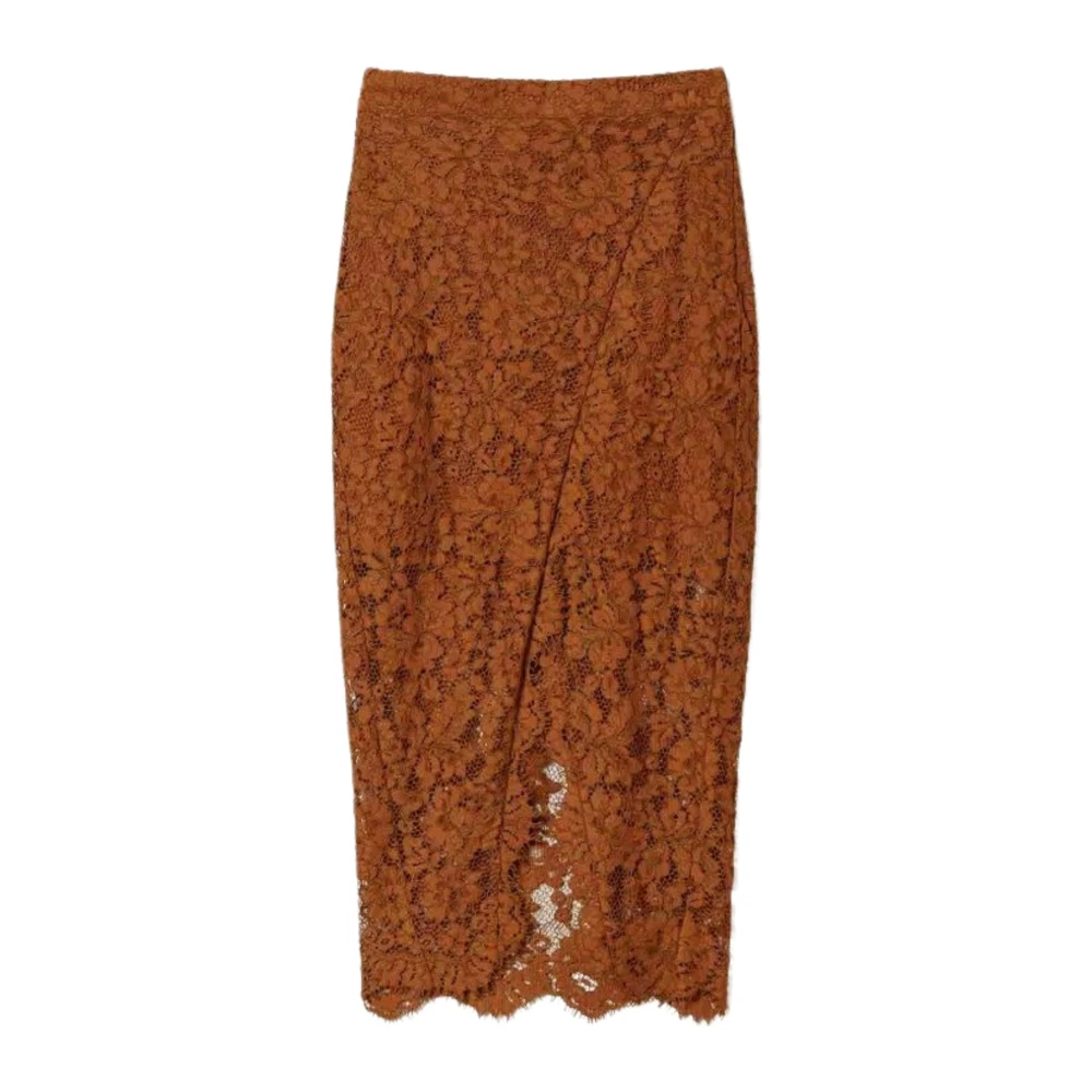 Twinset Bruine Kanten Midi Rok Brown Dames