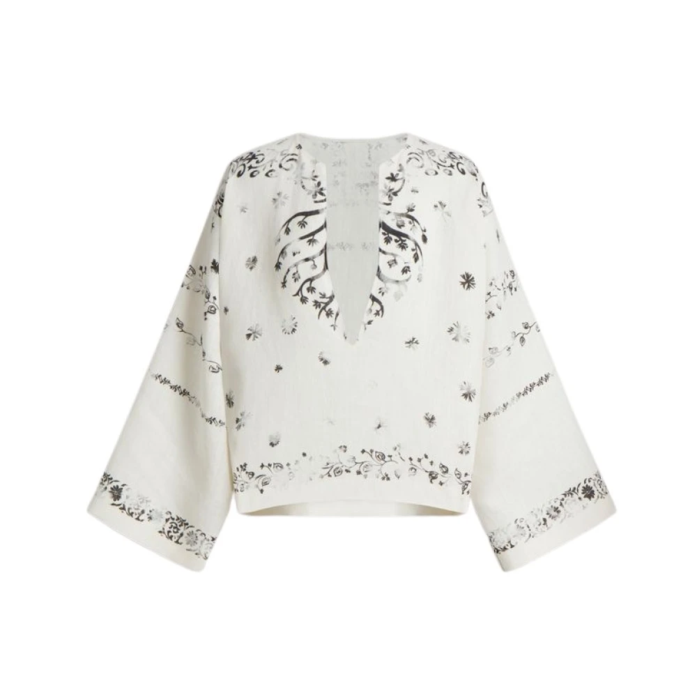 Alberta Ferretti Women's Beige Blouses, M, Printed Linen Shirt
