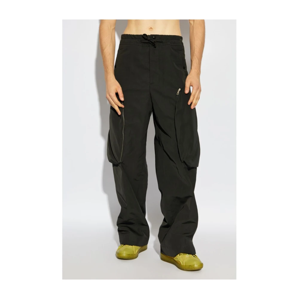 Dries Van Noten Elastische taille trekkoord broek met ritssluiting zakken Black Heren