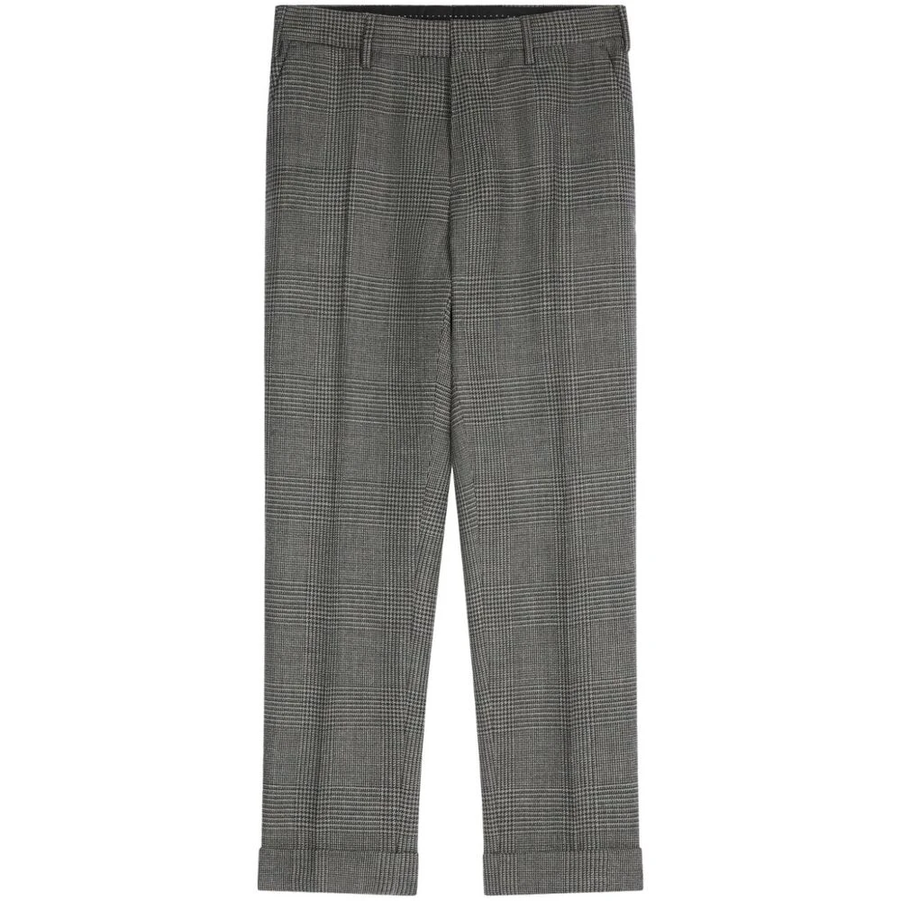 Dries Van Noten Antraciet Wol Ruit Patroon Riem Broek Gray Heren