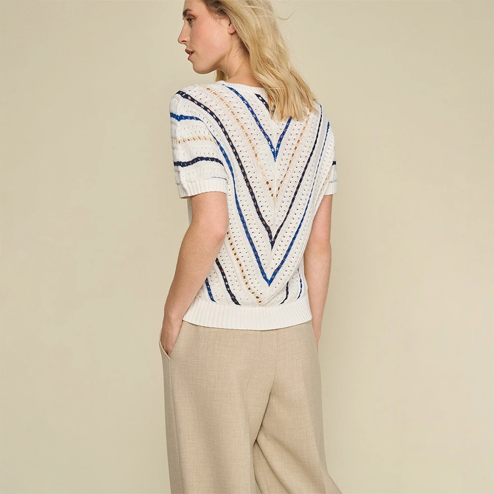 Marie Méro Herringbone Gebreide Katoenen Trui Beige Dames