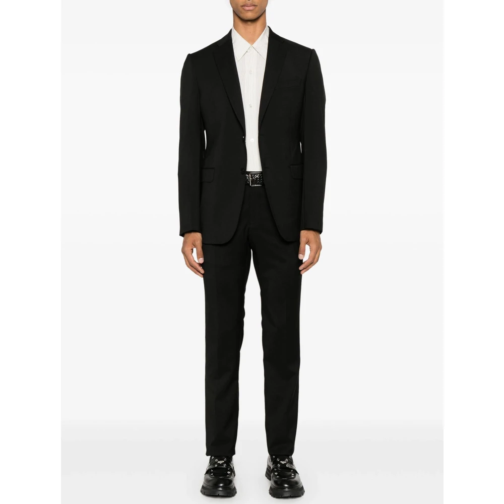Emporio Armani Zwart Wol Blazer en Broek Set Black Heren