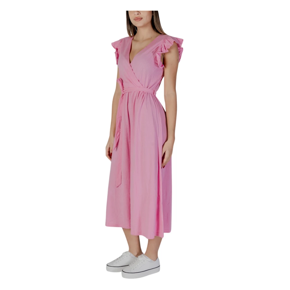 b.Young Roze Katoenen V-hals Jurk Pink Dames
